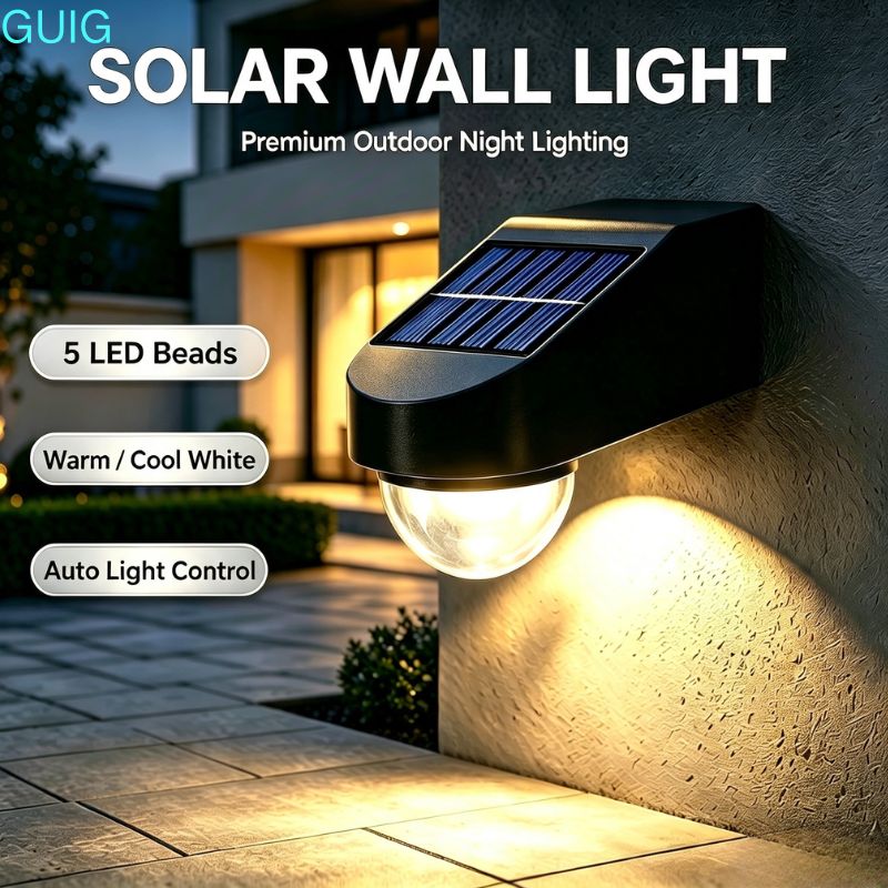 Outdoor Power Brush - 5 LED 태양광 벽등, 실외 방수