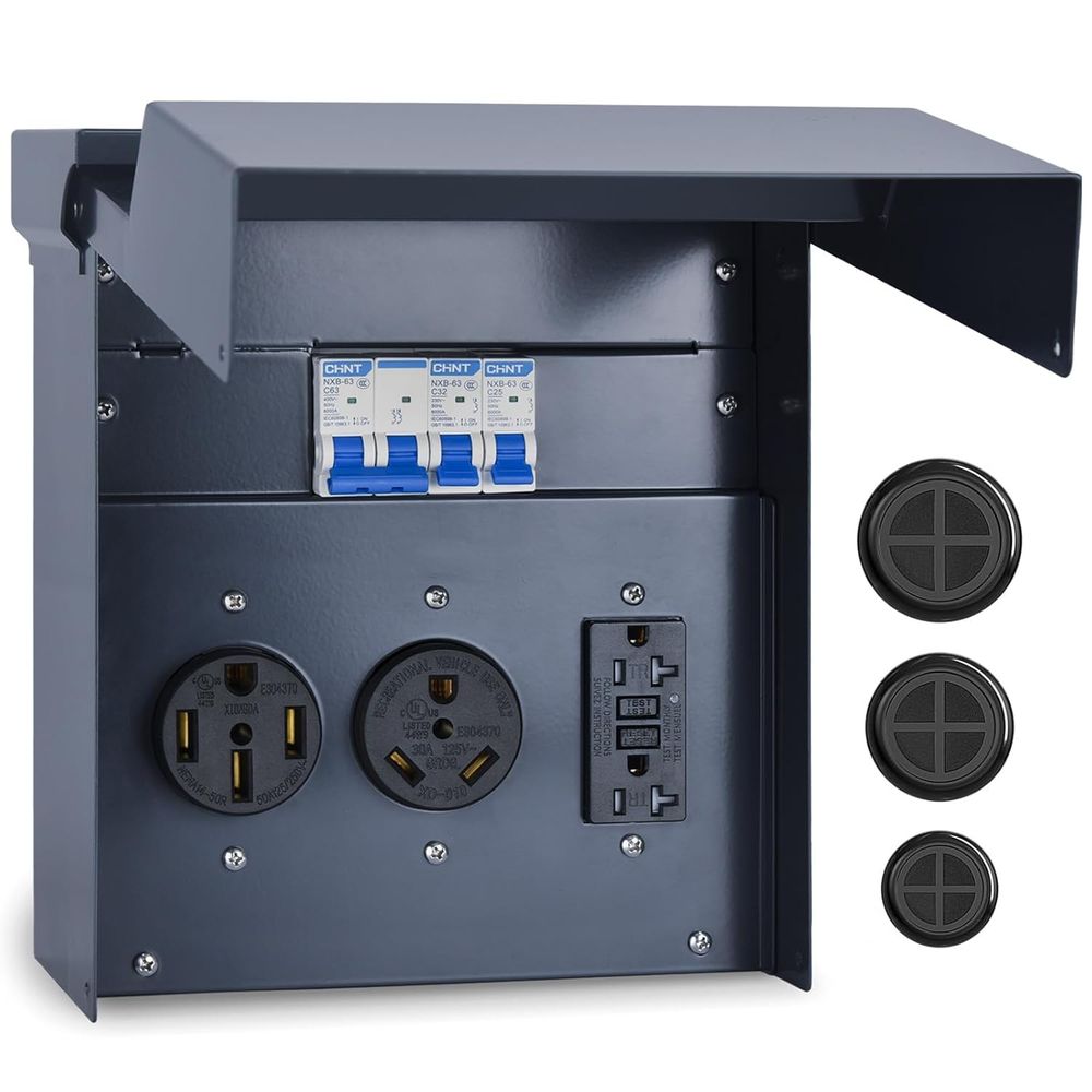 Outdoor Power Receptacle - 차단기가 있는 RV 전기 패널, 임시
