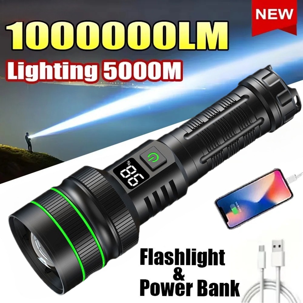 Outdoor Power For Camping - 강력한 LED 손전등 줌이 가능한 Type-C